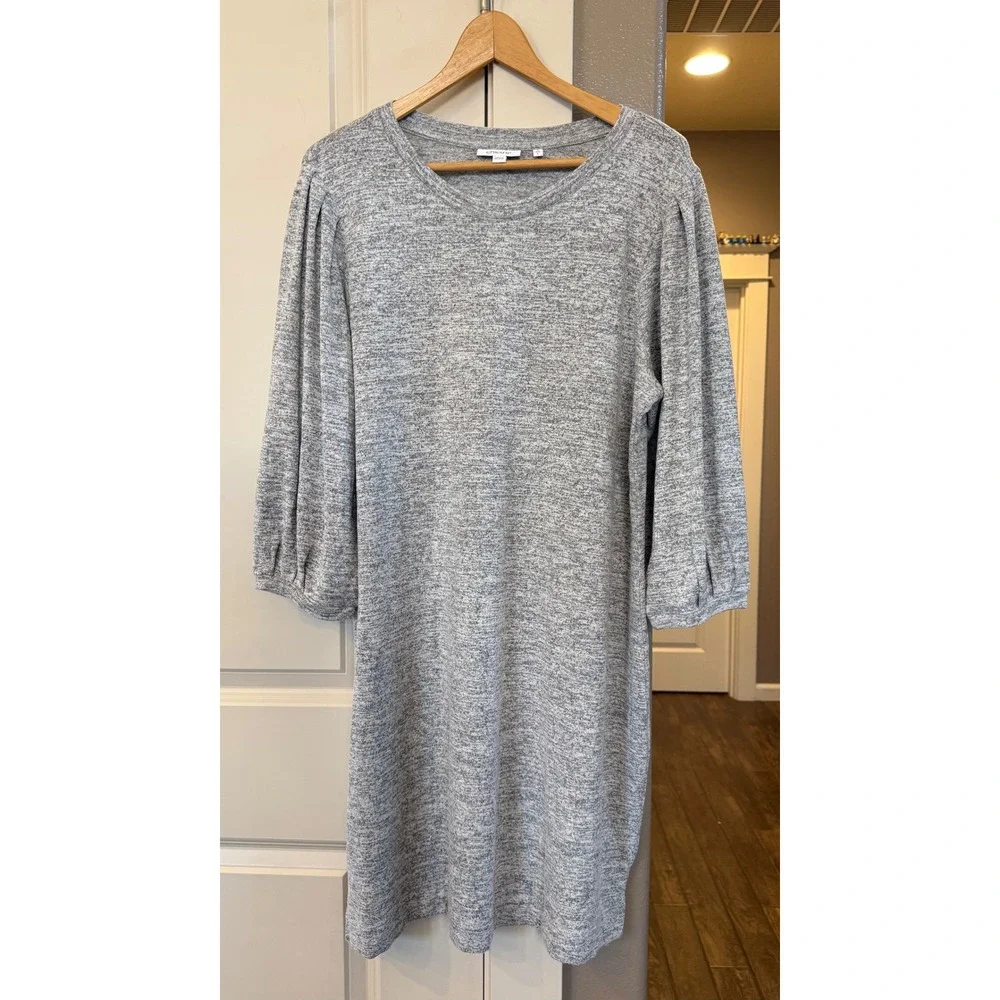 Wms Gray Chico's Size 2 (L)‎ Scoop Neck 3/4 Sleeve Knit Knee Length Casual Dress